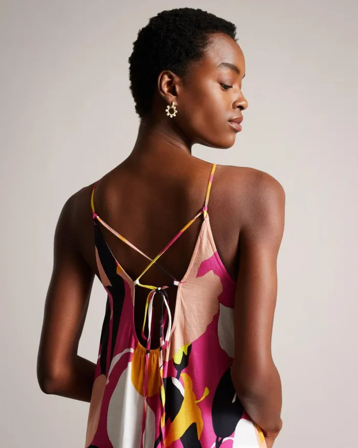 Abstract Print Pleated Halter Maxi Dress Bright Pink Women Ted Baker Clothing Abstract Print Pleated Halter Maxi Dress Bright Pink Women Ted Baker Clothing