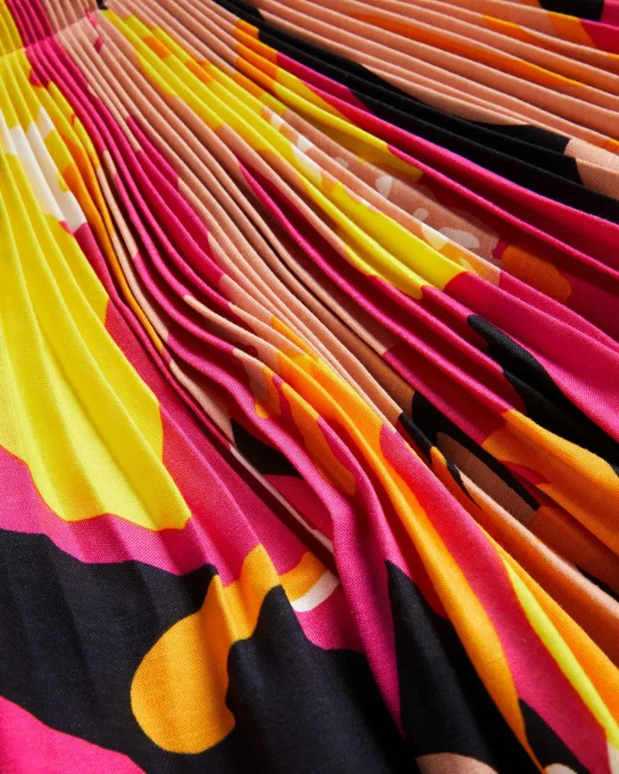 Abstract Print Pleated Halter Maxi Dress Bright Pink Women Ted Baker Clothing Abstract Print Pleated Halter Maxi Dress Bright Pink Women Ted Baker Clothing