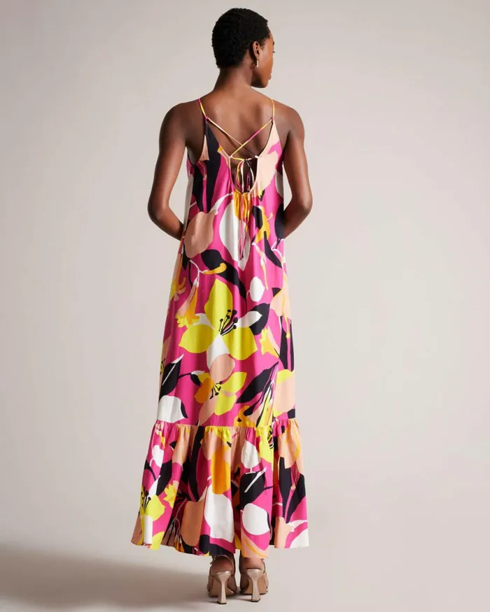 Abstract Print Pleated Halter Maxi Dress Bright Pink Women Ted Baker Clothing Abstract Print Pleated Halter Maxi Dress Bright Pink Women Ted Baker Clothing