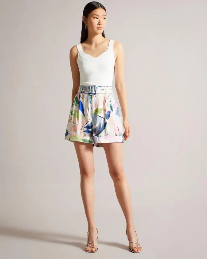 Abstract Print Tailored Shorts White Women Ted Baker Clothing
