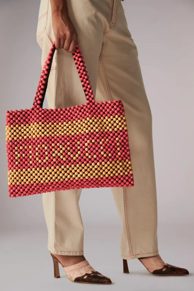 Accessories Fiorucci Beaded Logo Tote Bag Pink Pink Accessories Fiorucci Beaded Logo Tote Bag Pink Pink