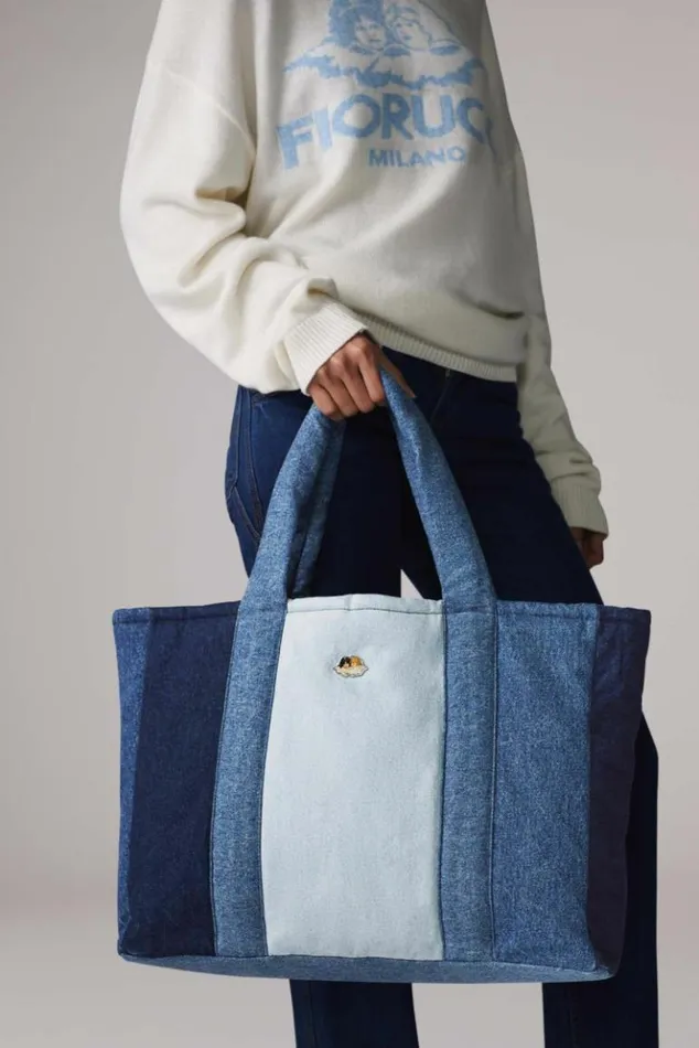 Accessories Fiorucci Icon Angels Puffer Denim Tote Bag Blue Os Accessories Fiorucci Icon Angels Puffer Denim Tote Bag Blue Os