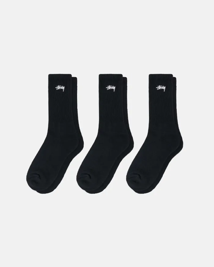 Accessories Men Stussy STOCK CREW SOCKS 8211 3 PACK Black