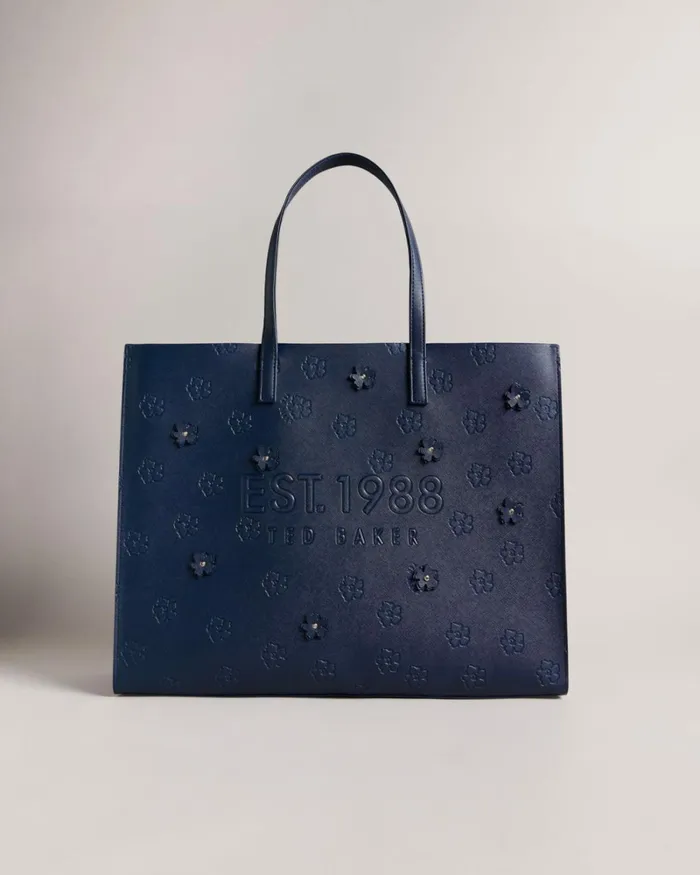 Applique Debossed Floral Wide Icon Bag Dark Blue Women Ted Baker Bags Applique Debossed Floral Wide Icon Bag Dark Blue Women Ted Baker Bags
