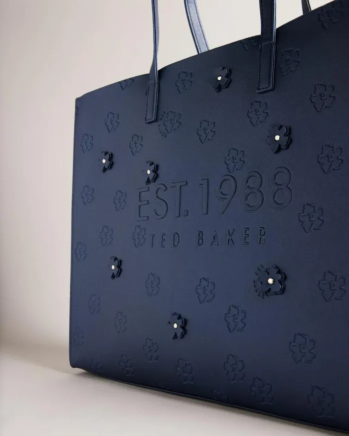 Applique Debossed Floral Wide Icon Bag Dark Blue Women Ted Baker Bags Applique Debossed Floral Wide Icon Bag Dark Blue Women Ted Baker Bags