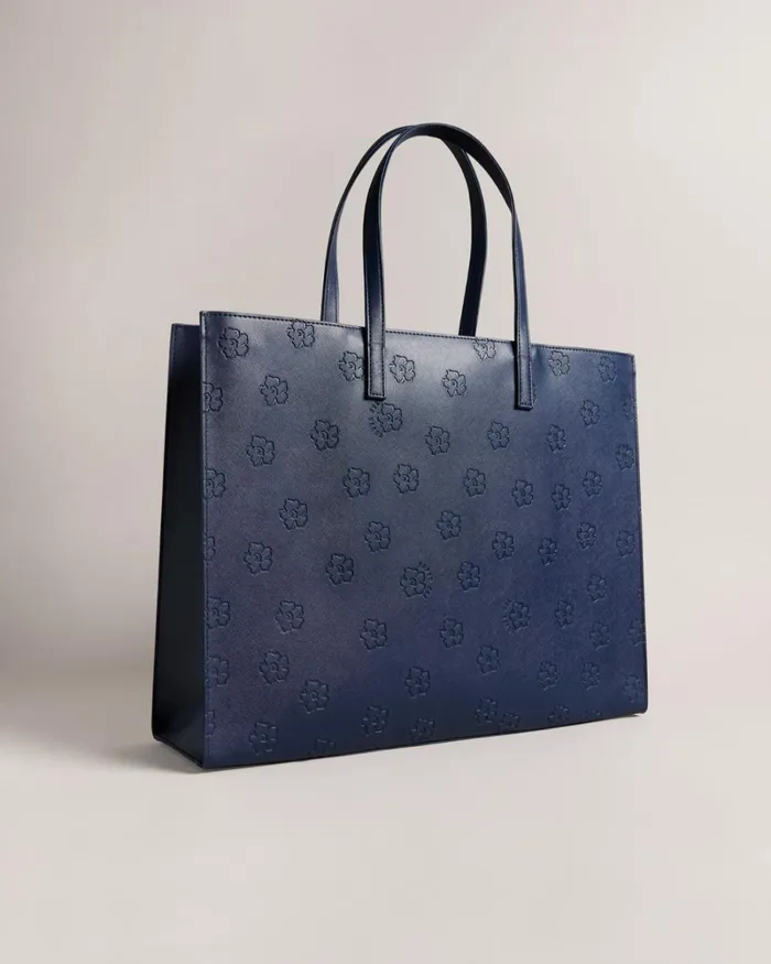 Applique Debossed Floral Wide Icon Bag Dark Blue Women Ted Baker Bags Applique Debossed Floral Wide Icon Bag Dark Blue Women Ted Baker Bags