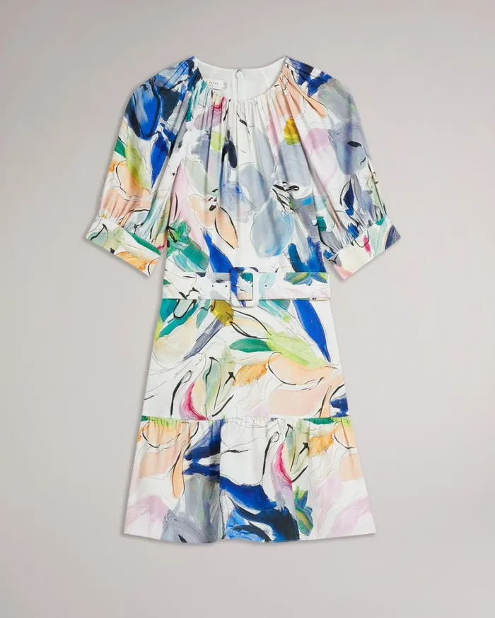 Art Print Belted Mini Dress White Women Ted Baker Clothing