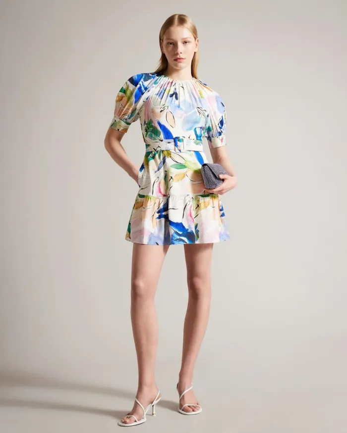 Art Print Belted Mini Dress White Women Ted Baker Clothing Art Print Belted Mini Dress White Women Ted Baker Clothing
