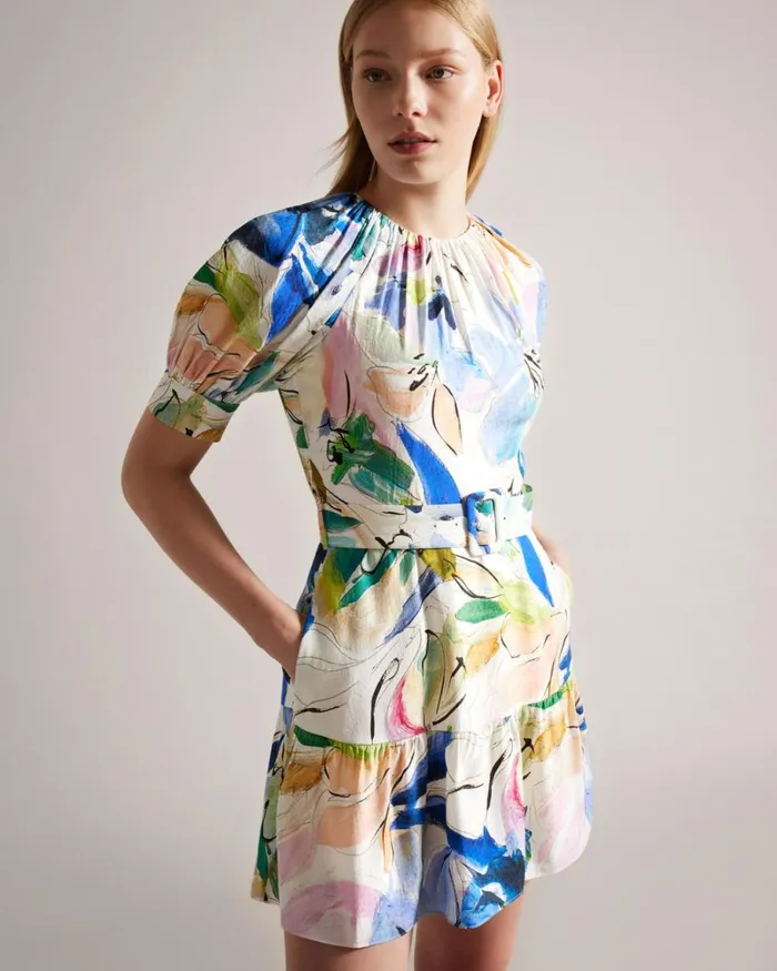 Art Print Belted Mini Dress White Women Ted Baker Clothing Art Print Belted Mini Dress White Women Ted Baker Clothing