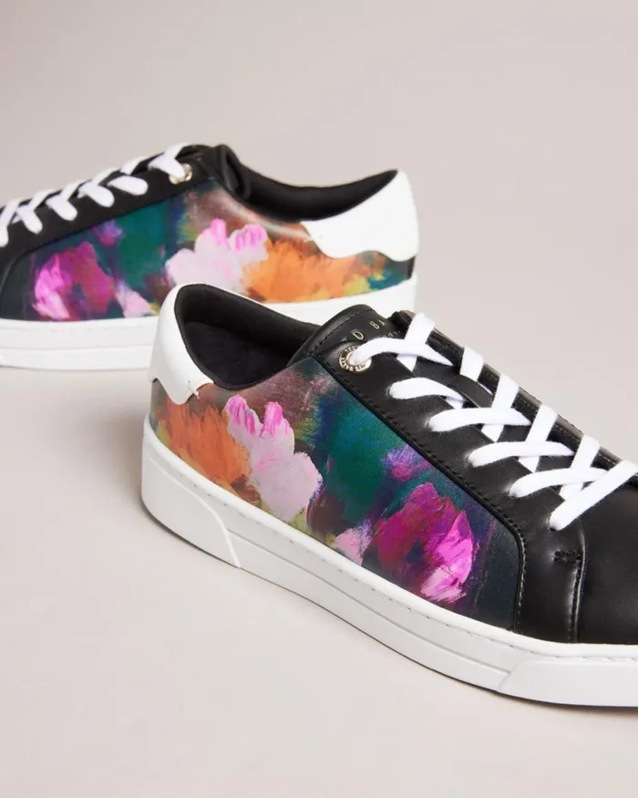 Art Print Leather Cupsole Trainers Black Women Ted Baker Sneakers