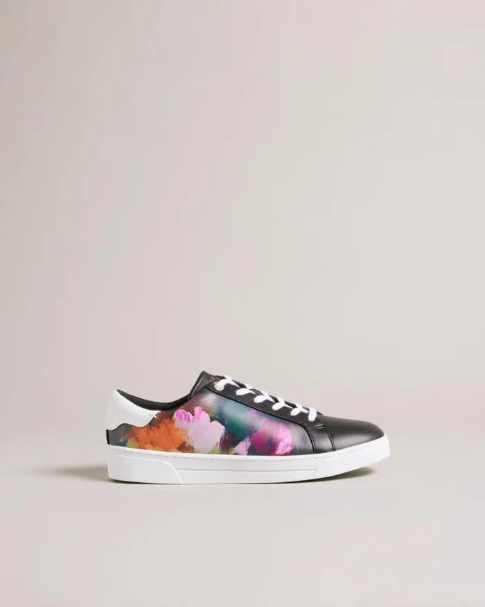 Art Print Leather Cupsole Trainers Black Women Ted Baker Sneakers