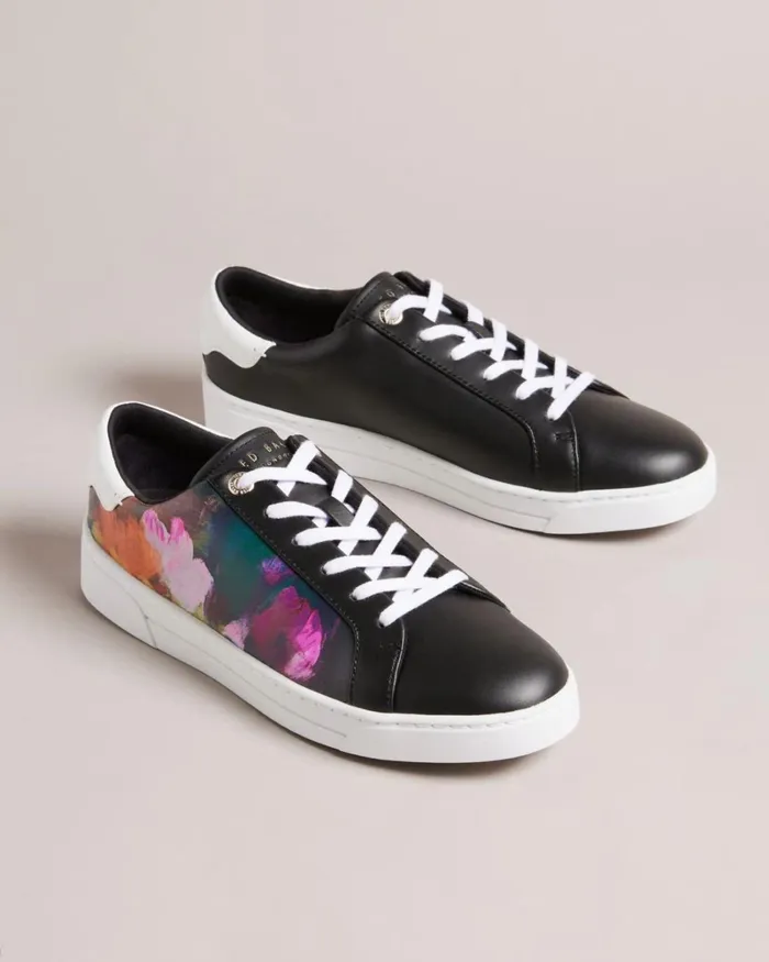 Art Print Leather Cupsole Trainers Black Women Ted Baker Sneakers