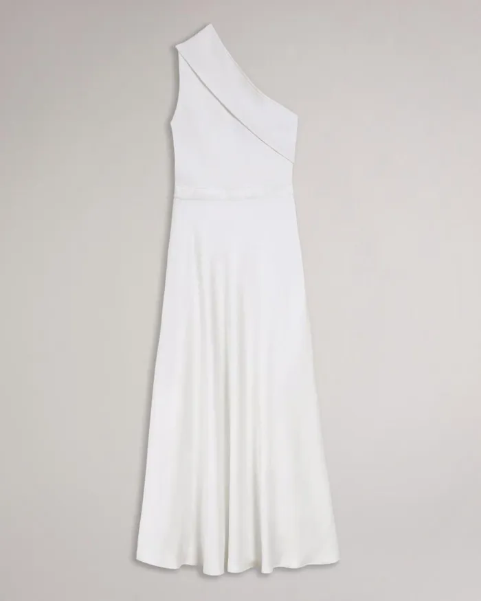 Asymmetric Knit Bodice Dress With Satin Skirt White Women Ted Baker Dresses Asymmetric Knit Bodice Dress With Satin Skirt White Women Ted Baker Dresses