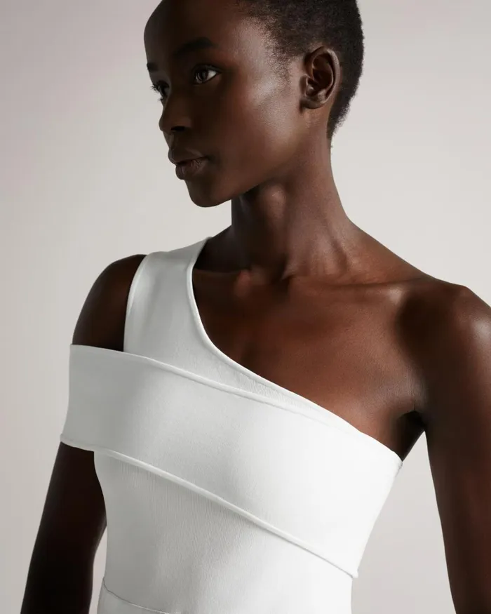 Asymmetric Knit Bodice Dress With Satin Skirt White Women Ted Baker Dresses Asymmetric Knit Bodice Dress With Satin Skirt White Women Ted Baker Dresses