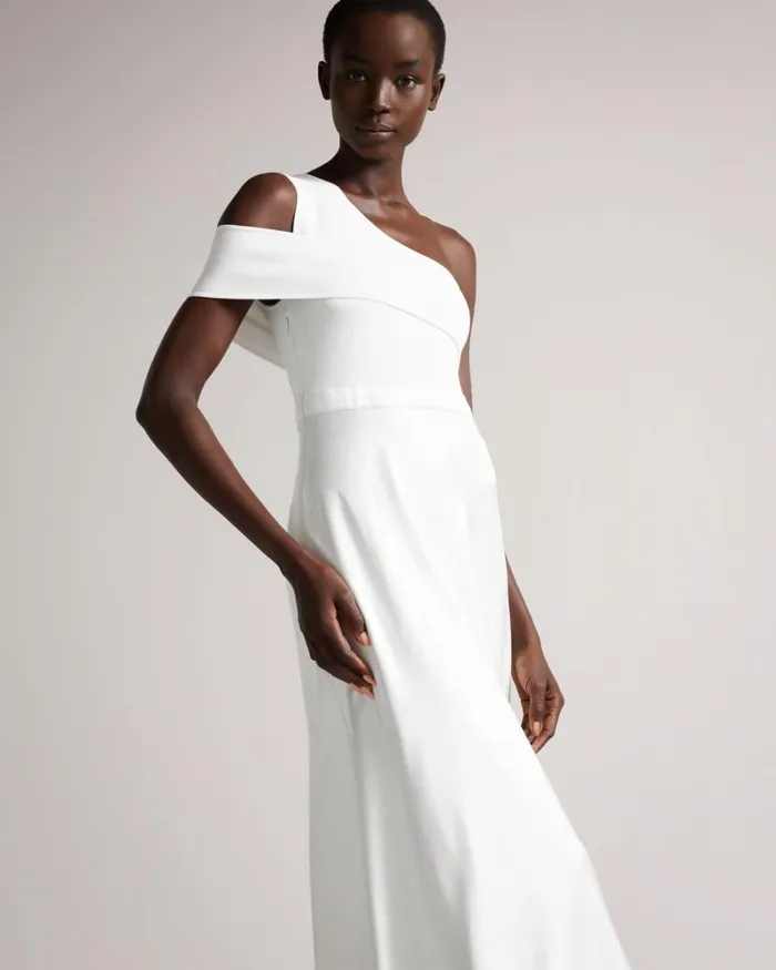 Asymmetric Knit Bodice Dress With Satin Skirt White Women Ted Baker Dresses Asymmetric Knit Bodice Dress With Satin Skirt White Women Ted Baker Dresses
