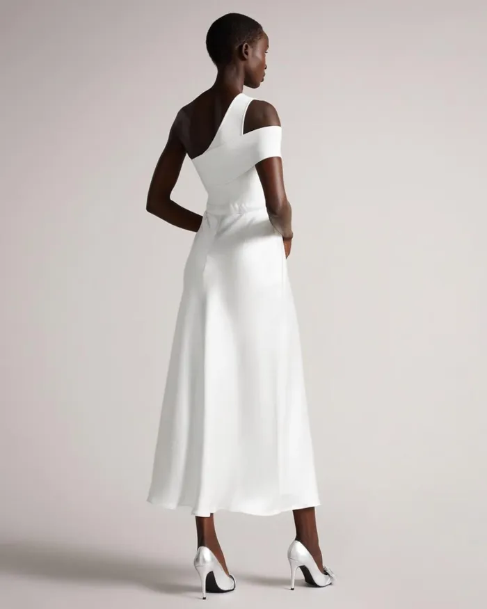 Asymmetric Knit Bodice Dress With Satin Skirt White Women Ted Baker Dresses Asymmetric Knit Bodice Dress With Satin Skirt White Women Ted Baker Dresses