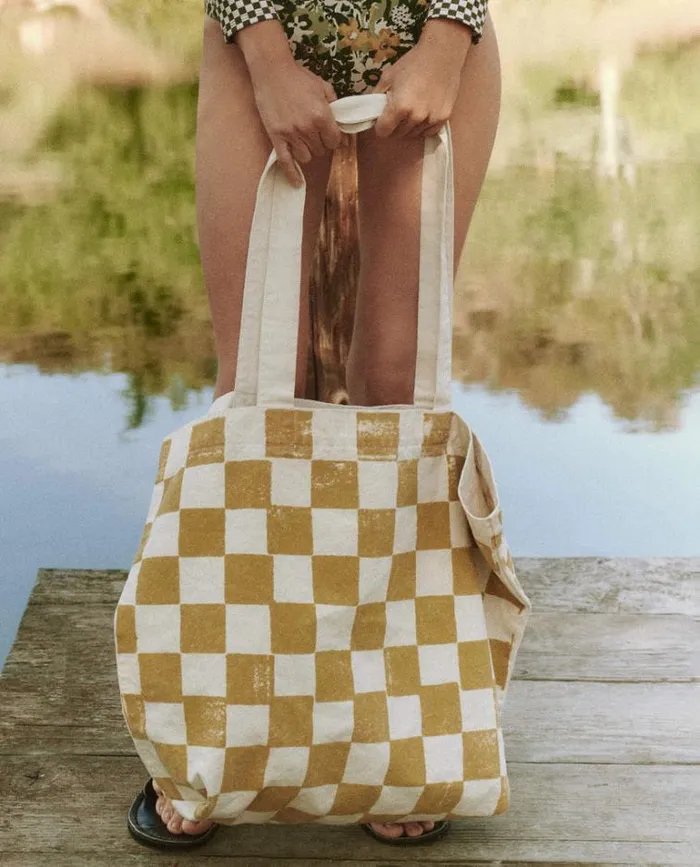 Bags Women039s The Great The Beach Tote Cream With Citron Check Stamp
