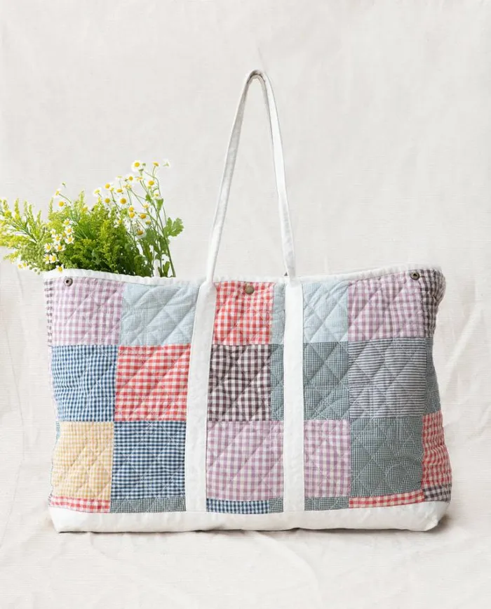 Bags Women039s The Great The Big Quilted Tote Cream With Multi Gingham