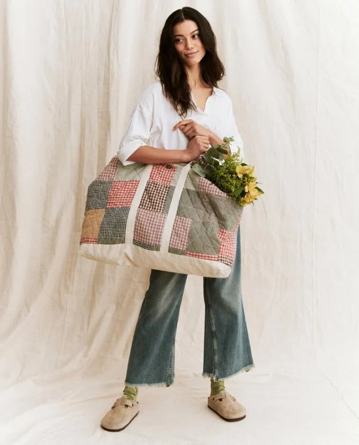 Bags Women039s The Great The Big Quilted Tote Cream With Multi Gingham