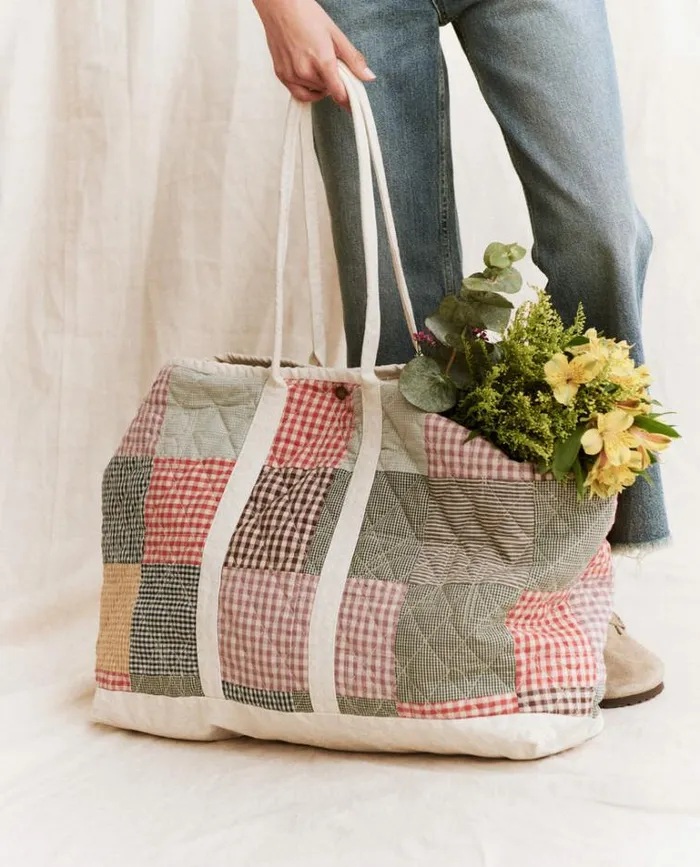 Bags Women039s The Great The Big Quilted Tote Cream With Multi Gingham