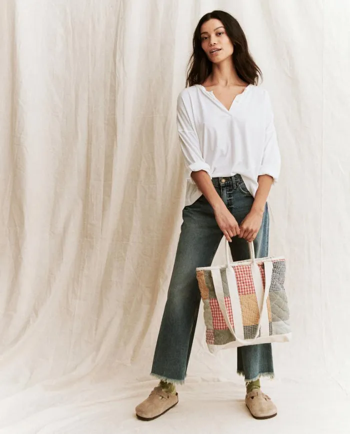 Bags Women039s The Great The Smaller Quilted Tote Cream With Multi Gingham