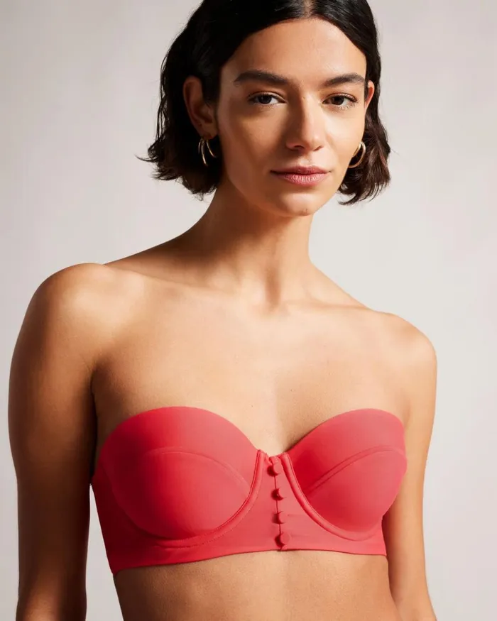 Balconette Bikini Top With Button Details Coral Women Ted Baker Clothing
