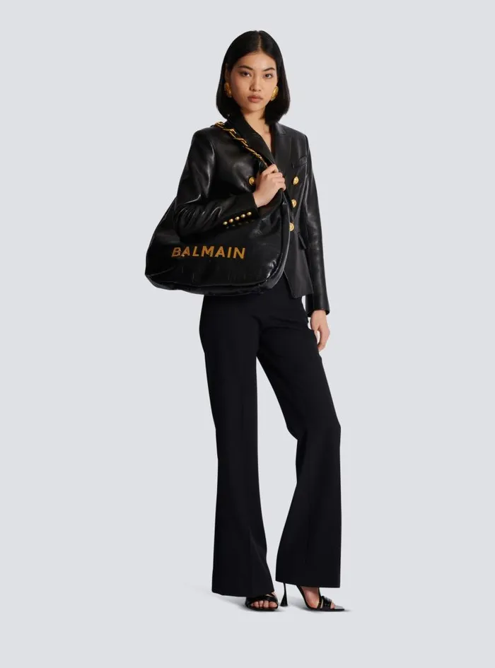 Balmain 1945 Bags Women Large 1945 Soft Hobo Bag In Crinkled Calfskin Black Balmain 1945 Bags Women Large 1945 Soft Hobo Bag In Crinkled Calfskin Black