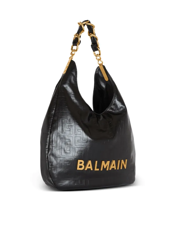Balmain 1945 Bags Women Large 1945 Soft Hobo Bag In Crinkled Calfskin Black