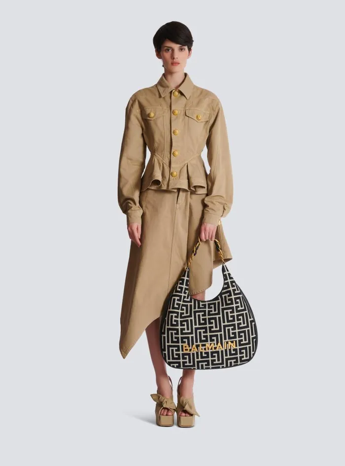 Balmain 1945 Bags Women Large 1945 Soft Hobo Bag In Jacquard Fabric With A PB Labyrinth Monogram Black Balmain 1945 Bags Women Large 1945 Soft Hobo Bag In Jacquard Fabric With A PB Labyrinth Monogram Black
