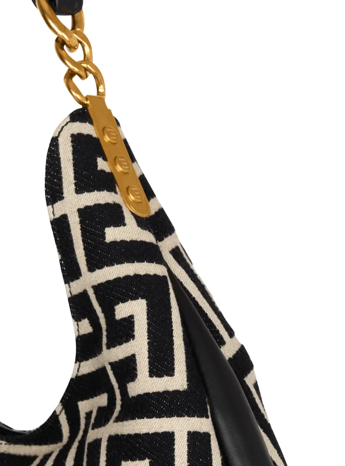 Balmain 1945 Bags Women Large 1945 Soft Hobo Bag In Jacquard Fabric With A PB Labyrinth Monogram Black