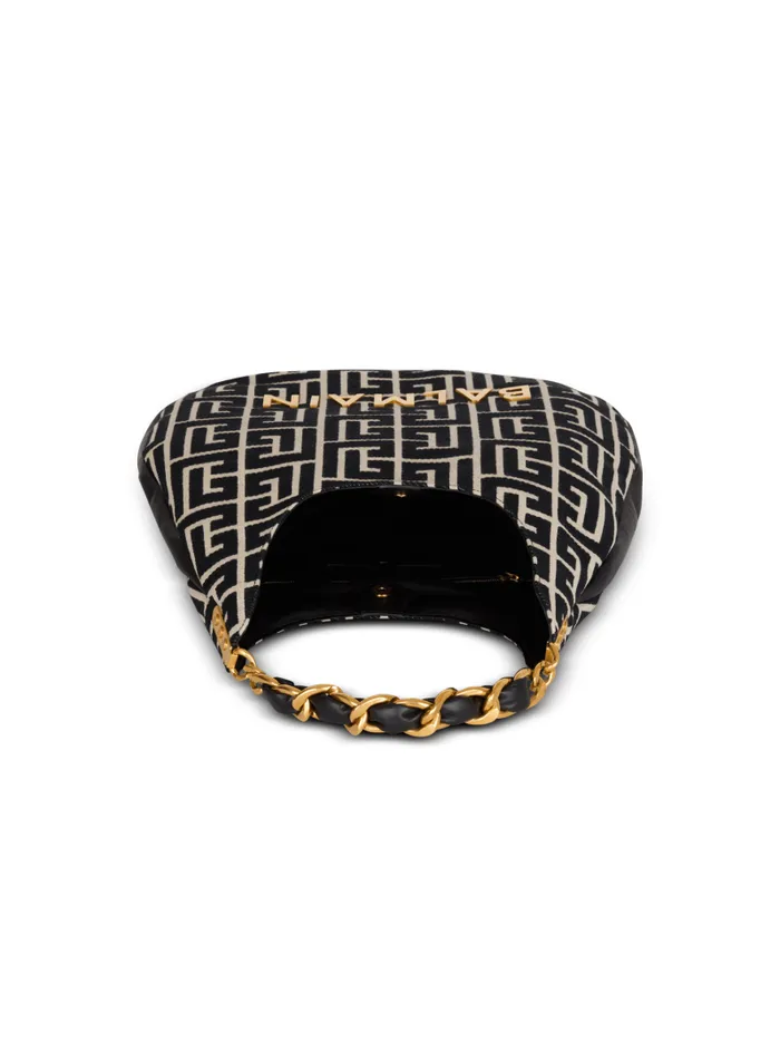 Balmain 1945 Bags Women Large 1945 Soft Hobo Bag In Jacquard Fabric With A PB Labyrinth Monogram Black