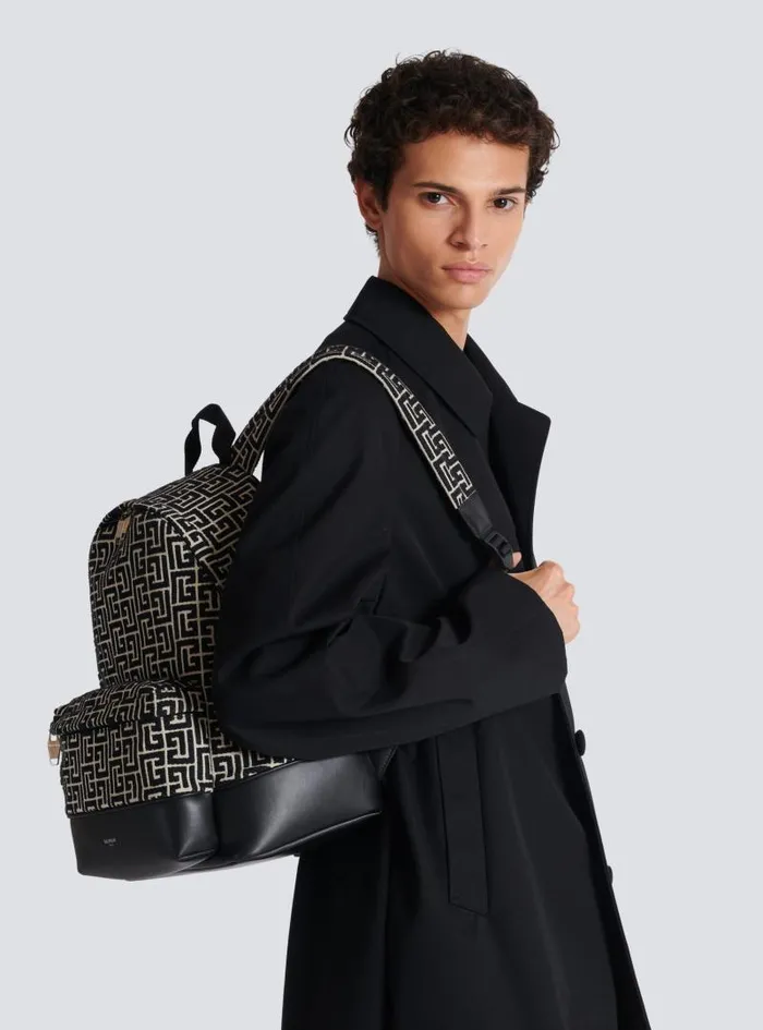 Balmain Bags And Backpacks Men Backpack With Jacquard Monogram Black