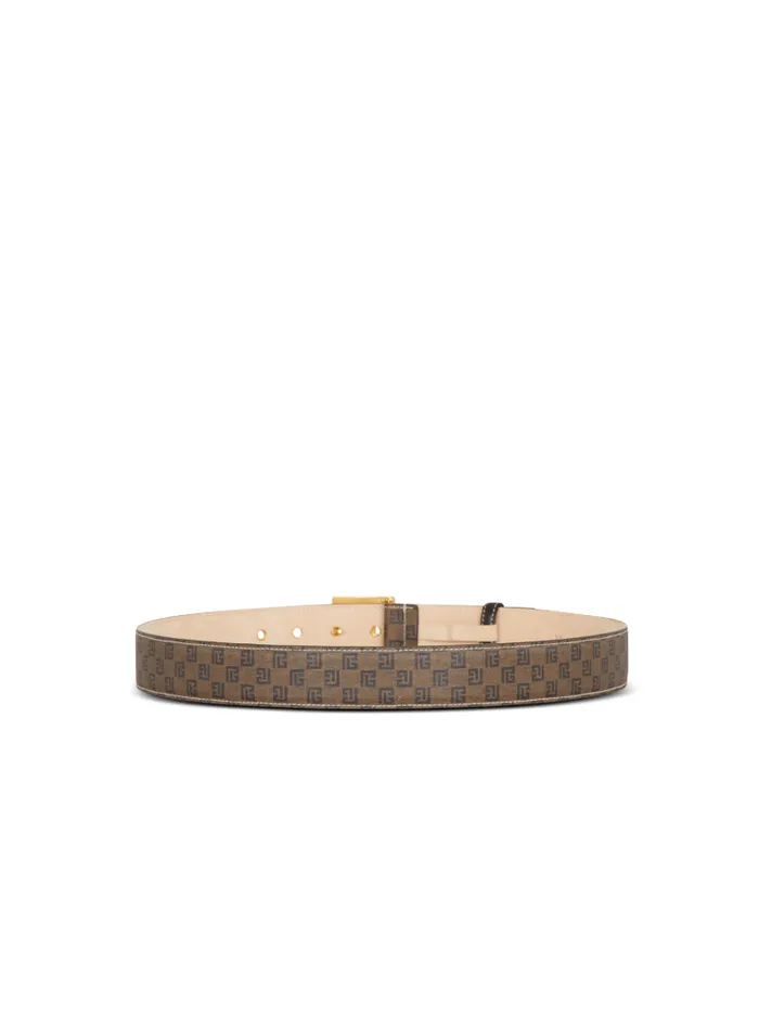 Balmain Belts Men Mini Monogrammed Waxed Canvas Belt Brown