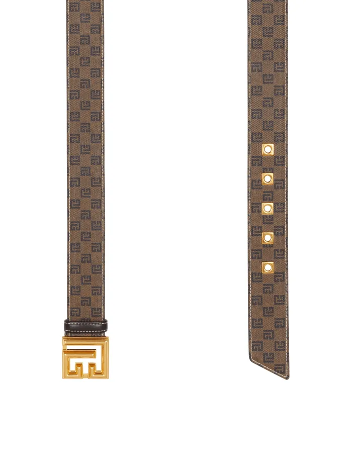 Balmain Belts Men Mini Monogrammed Waxed Canvas Belt Brown