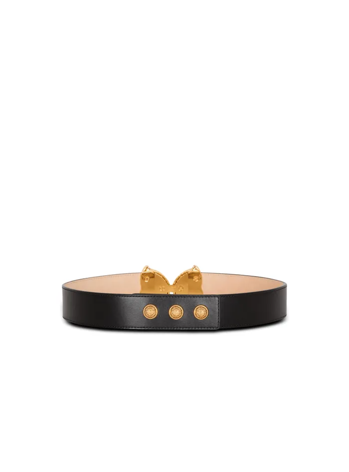 Balmain Belts Women Leather Belt With Embellished Buckle Black
