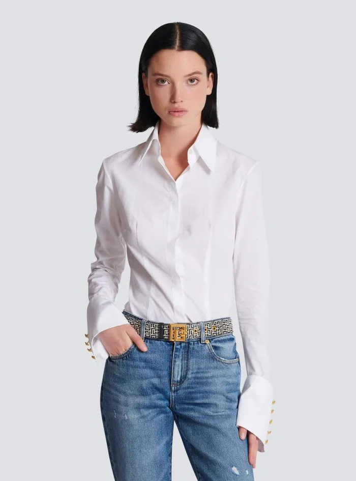 Balmain Belts Women PB Belt In Monogrammed Embossed Calfskin Black
