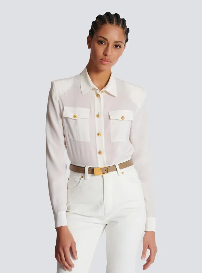 Balmain Belts Women Thin Signature Calfskin Belt Brown