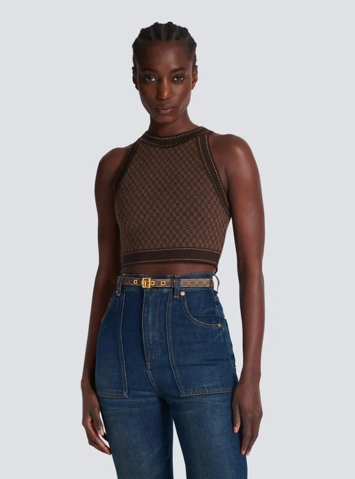 Balmain Belts Women Waxed Monogram Canvas PBelt Brown