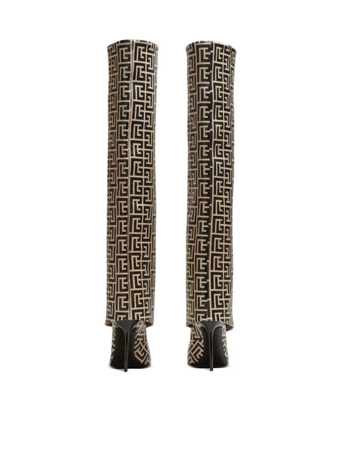 Balmain Boots Women Ariel Monogrammed Leather Boots Black