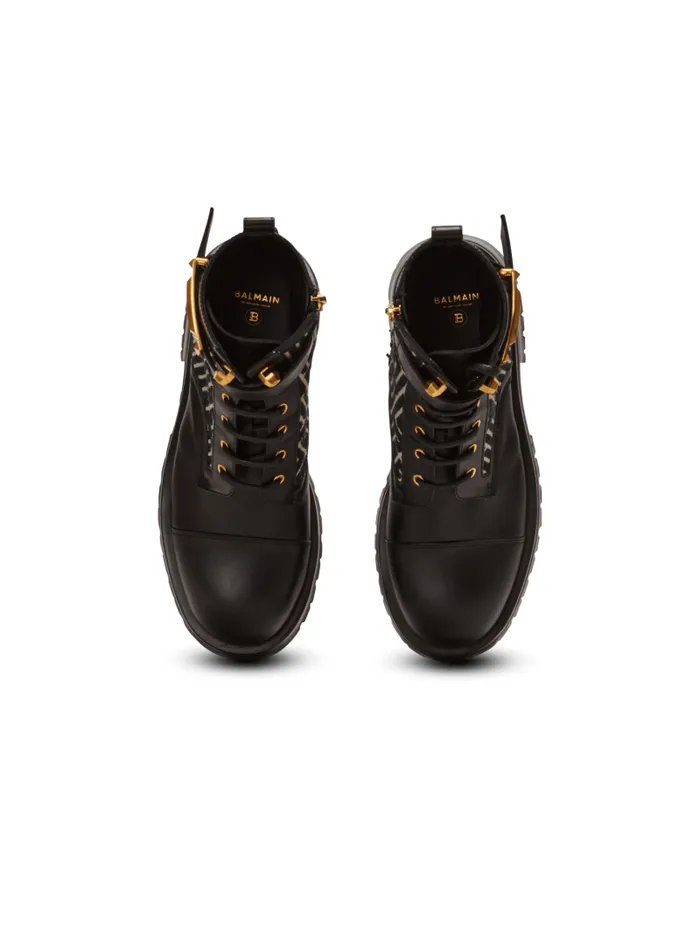 Balmain Boots Women Charlie Monogram Jacquard And Leather Ranger Boots Black