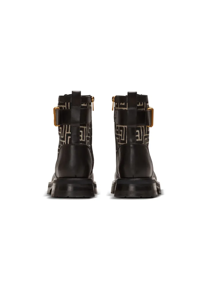Balmain Boots Women Charlie Monogram Jacquard And Leather Ranger Boots Black