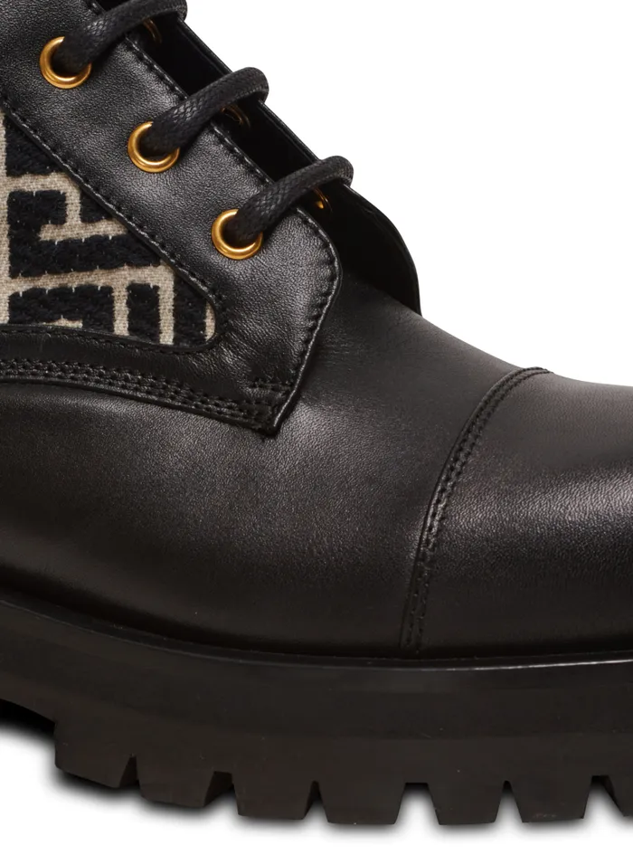 Balmain Boots Women Charlie Monogram Jacquard And Leather Ranger Boots Black