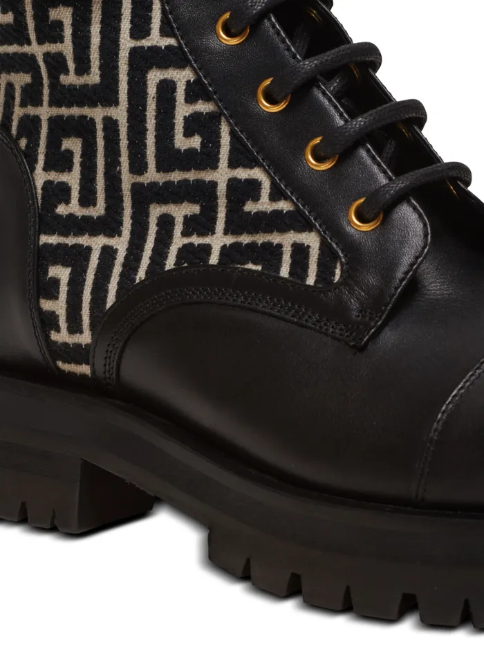 Balmain Boots Women Charlie Monogram Jacquard And Leather Ranger Boots Black