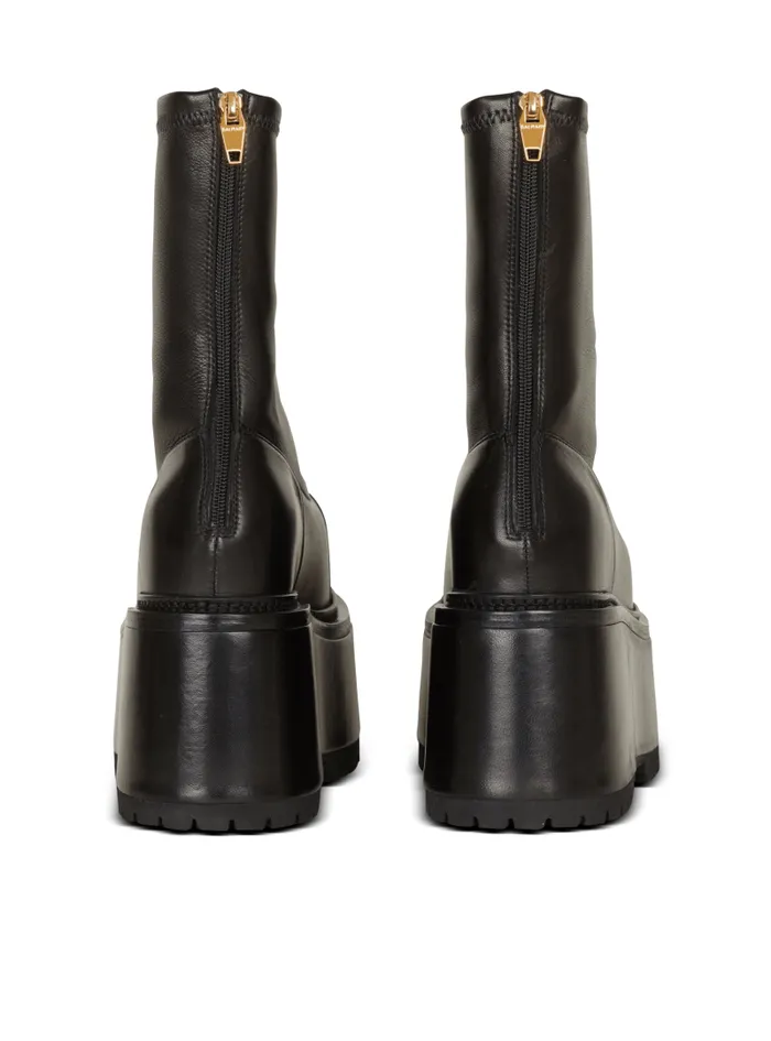 Balmain Boots Women Leather Platform Boots Black