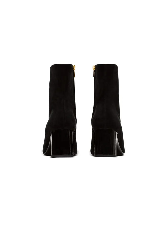 Balmain Boots Women Suede Edna Ankle Boots With Patent Leather Toes Black