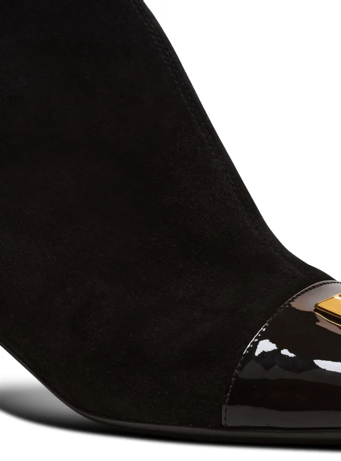 Balmain Boots Women Suede Edna Ankle Boots With Patent Leather Toes Black