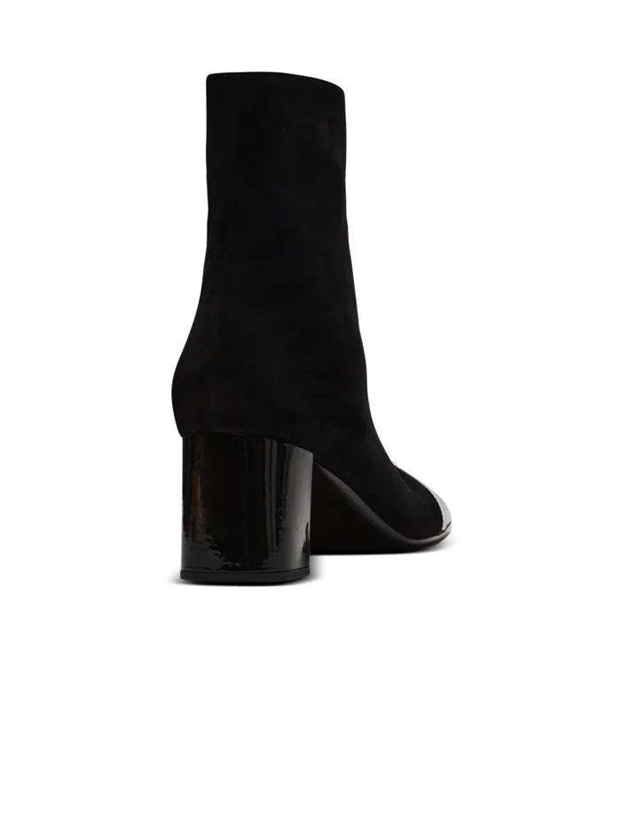 Balmain Boots Women Suede Edna Ankle Boots With Patent Leather Toes Black