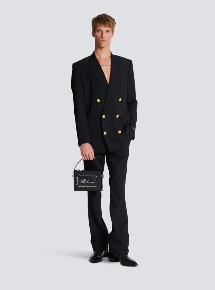 Balmain CrossBody Bags WomenMen Radio Rubbereffect Leather Bag Black