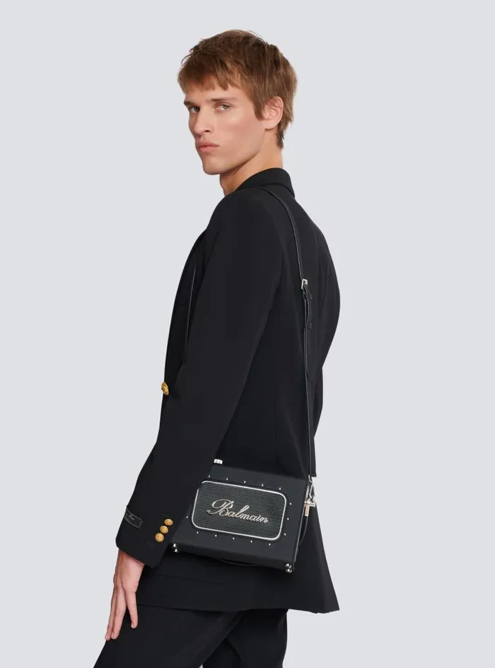Balmain CrossBody Bags WomenMen Radio Rubbereffect Leather Bag Black