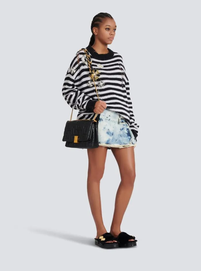 Balmain Crossbody Bags Women 1945 Soft Medium Bag In Quilted Leather Black Balmain Crossbody Bags Women 1945 Soft Medium Bag In Quilted Leather Black